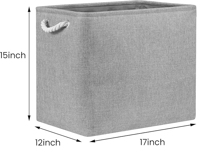 Bidtakay Collapsible Storage Bins for Clothes Large Gray Storage Baskets with Cotton Handles 17x12x15 In Set of 2 Fabric Cubby Storage Bins Livingroom Home Decorative Storage Organizer for Blankets
