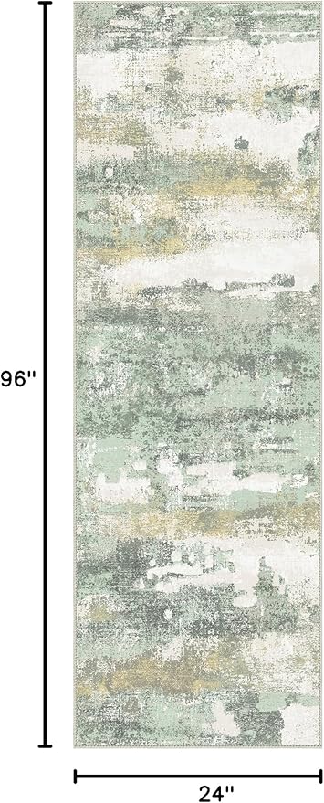 Runner Rug for Hallway Kitchen, 2x8 Machine Washable Runners Rug for Entryway, Light Green Soft Modern Abstract Throw Rugs, Low Pile Floor Carpet with Non Slip Backing