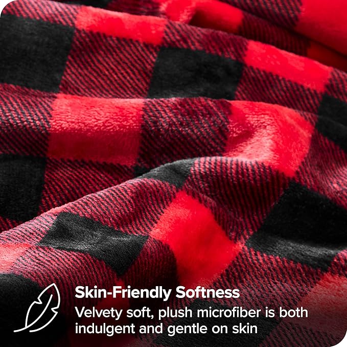 Bare Home Textured Fleece Blanket - Throw/Travel - Ultra-Soft Lightweight for Bed, Sofa, and Couch - Luxury Microplush - Cozy Warm Blanket (Throw/Travel, Buffalo Plaid - Red/Black)