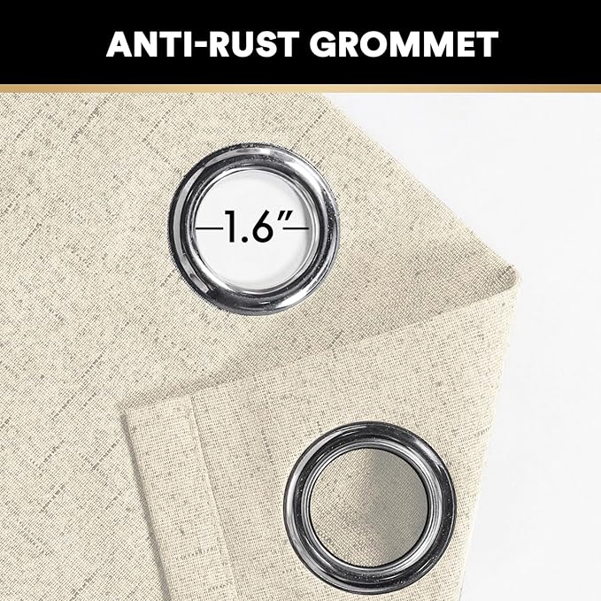 PrinceDeco Sliding Glass Door Curtain 100% Linen Blackout Curtains 84 Inches Long Extra Wide Room Darkening Privacy Window Curtain for Patio Door,100 X L84 Inch, Bleached Sand