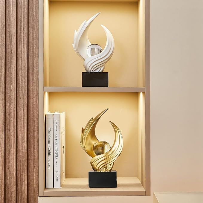 Abstract Art Sculpture, Resin Gold Decorative Statue, Modern White Ornaments for Living Room, Decorativas Modernas for Coffee Table, Entryway &amp; Office Collectibles (Gold)