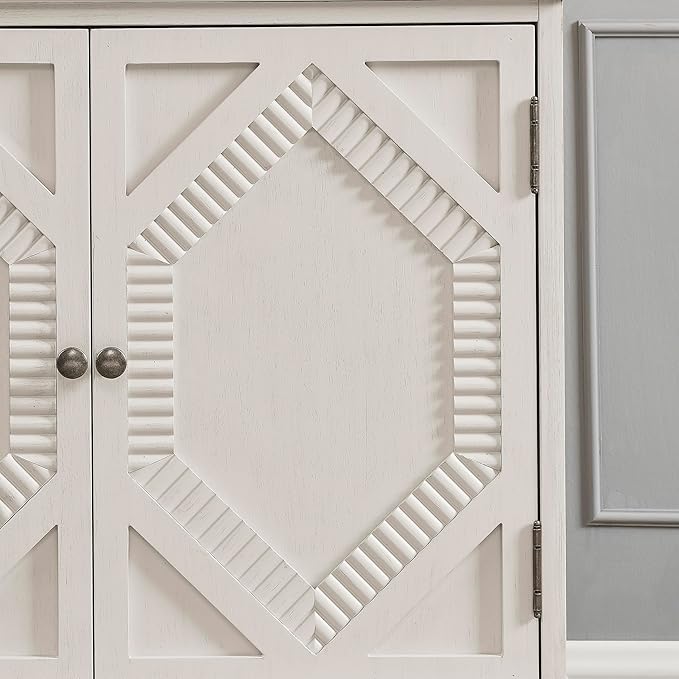 healthomse 65.2" Large Sideboard Buffet Cabinet with Storage, Symmetrical Geometric Accent Coffee Bar Wine Bar White Storage Cabinet, Console Table for Living Room/Entryway/Kitchen