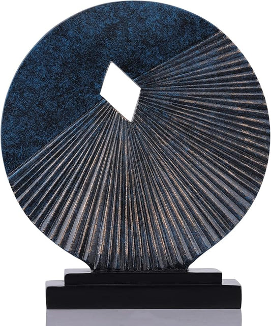 Blue home decor sculpture, unique round line statue, modern artist home decor, decorative panel statue for living room TV cabinet, coffee table, on the shelf, dining table center blue decoration