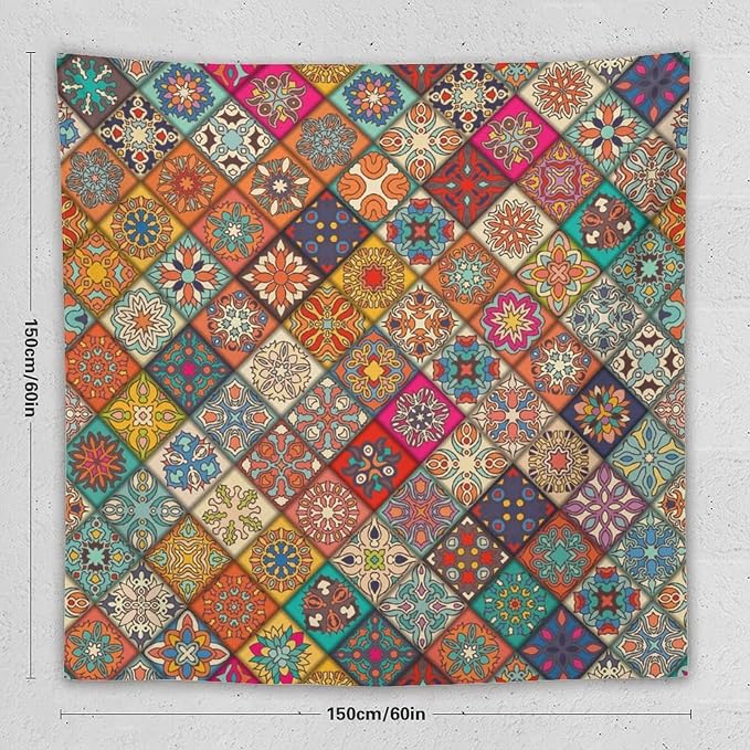 Kurtect Bohemian Tapestry,Vintage Style Colorful Geometric Stripe Abstract Pattern Tapestries for Party Beach Picnic Blankets Tablecloths Living Room Wall Deocr, 60x60 in