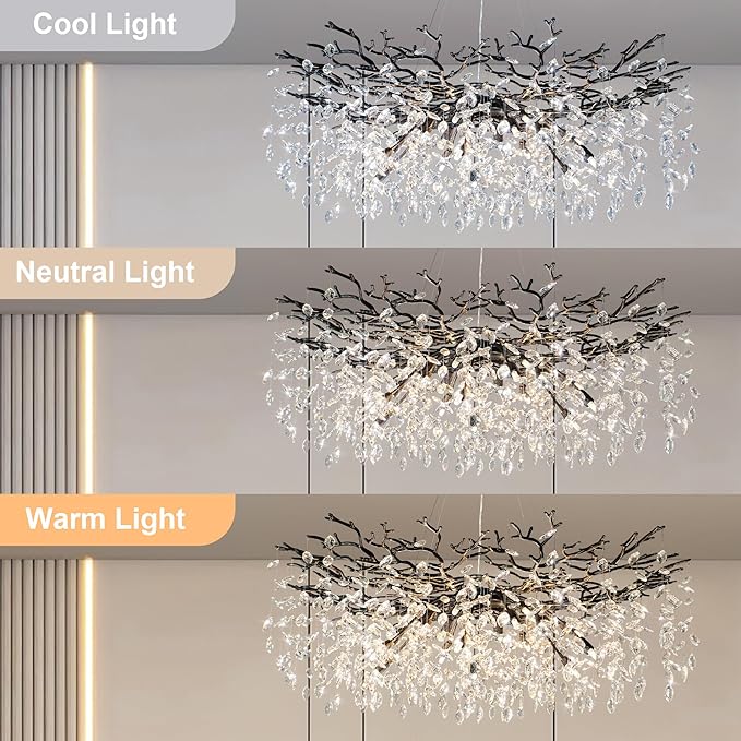 YUYI 47" Black Crystal Chandelier, 18-Light Modern Tree Branch Chandelier for Dining Room, Luxury Round K9 Raindrop Chandeliers Light Fixture for Living Room, Foyer, Entryway, Kitchen, Bedroom