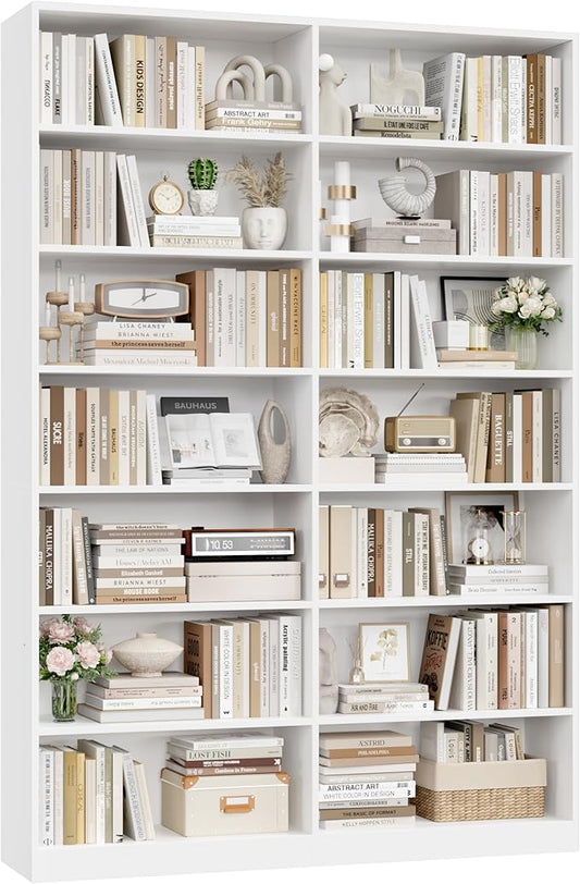 83.6" Tall Bookshelf and Bookcase, 7-Tier Extra Large Bookshelf with Double Storage, 14 Open Display Shelves for Home Office, Study and Living Room, White
