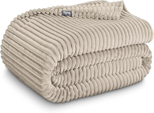 Bare Home Textured Fleece Blanket - Twin/Twin Extra Long - Ultra-Soft Lightweight for Bed, Sofa, and Couch - Luxury Microplush - Cozy Warm Blanket (Twin/Twin XL, Ribbed Oyster)