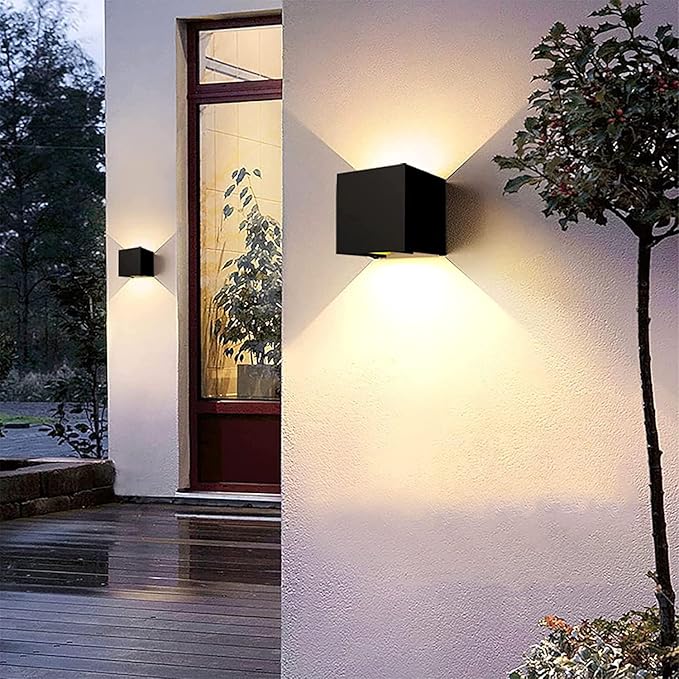 15W Outdoor Wall Light 3000K Up and Down Square LED Modern Wall Sconce Adjustable Black Porch Light IP65 Waterproof Aluminum Exterior Fixture for,Stair,Garage,Patio,Garden (2 Pack)