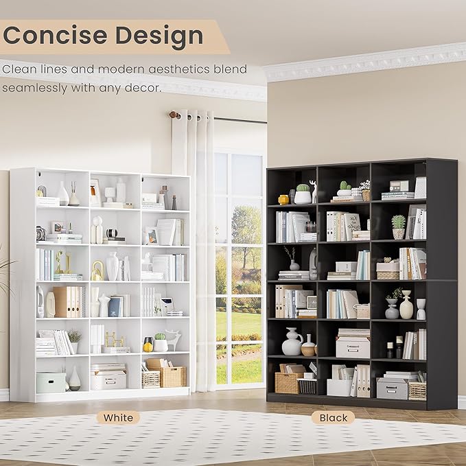 71.6” Tall Bookshelf, Black Bookcase with 18 Shelves, Triple Row Freestanding Display Storage Shelvesm, 6 Tier Wide Book Case for Bedroom Living Room Home Office