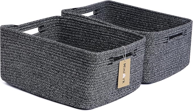 Large Storage Baskets for Shelves, Closet Organizers Bins for Clothes Blanket Towels, Baby Nursery, Toy Baskets Box, Woven Rope Baskets, 17 x 13 x 7.5”, 2 Packs Dark Gray