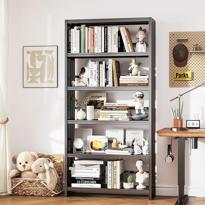 5 Tier Bookshelf, 69" Tall Bookcase, Metal Black Bookshelfs, Open Display Bookshelf for Bedroom, Living Room, Home Office, Easy Installation
