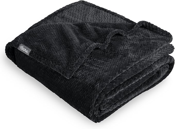Bare Home Textured Fleece Blanket - Full/Queen - Ultra-Soft Lightweight for Bed, Sofa, and Couch - Luxury Microplush - Cozy Warm Blanket (Full/Queen, Chevron Black)