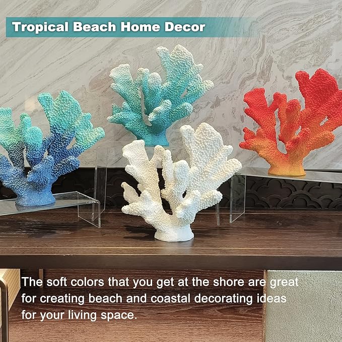 Accessoryway Turquoise Shades Artificial Beach Coral Coastal Decor Resin Coral Statue Nautical Decorations Hawaiian Beach Home Bedroom Party centerpieces for Tables-8.2"