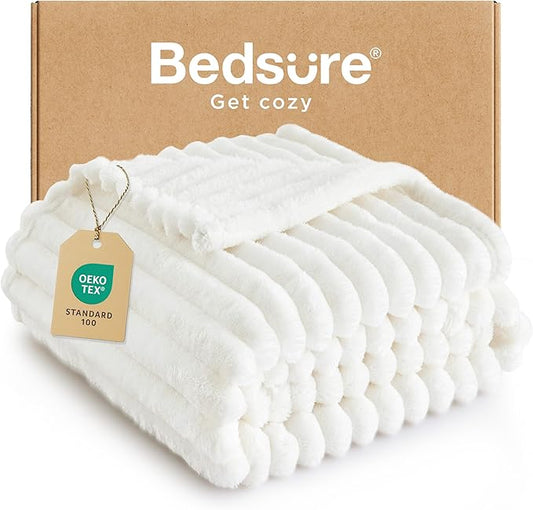 Bedsure GentleSoft White Throw Blanket for Couch - Cozy Soft Blankets for Women, Cute Small Fleece Throws for Girls, House Bedroom Decor Aesthetic Gift for Women, Off White, 50x70 Inches