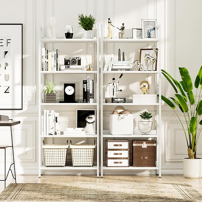 NUMENN Bookshelf, 5 Tier Bookshelfs, Home Office Bookcase Shelf Storage Organizer, Free Standing Storage Shelving Unit for Bedroom, Living Room and Home Office, White