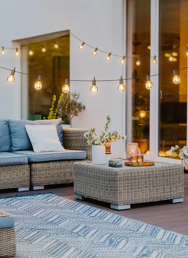 Brightown 30FT LED Outdoor String Lights, Plug-in Waterproof Patio Lights with 25 Shatterproof Bulbs, Warm White Outdoor Hanging Light Decor for Backyard Deck Garden Bistro Porch Party