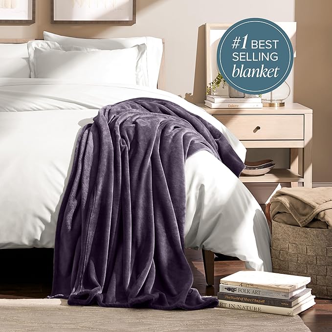 Bare Home Fleece Blanket - Throw/Travel - Ultra-Soft Lightweight for Bed, Sofa, and Couch - Luxury Microplush - Cozy Warm Blanket (Throw/Travel, Eggplant)