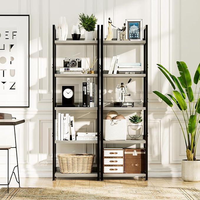 NUMENN Narrow Bookshelf, 5 Tier Bookshelfs, Home Office Bookcase Shelf Storage Organizer, Free Standing Storage Shelving Unit for Bedroom, Living Room and Home Office, Gray