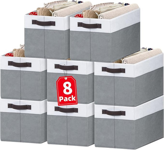 Criusia Large Storage Baskets 8 Pack Versatile Fabric Storage Bins for Closet Cabinet Wardrobe Nursery Pantry | Nursery Organizer Bins for Baby Diaper Toys Clothes | Housewarming Mother's Day Gift