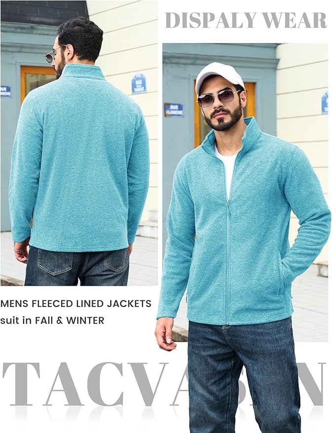 TACVASEN Men's Fleece Jackets Full Zip Lightweight Jacket Casual Soft Warm Coats with Pockets