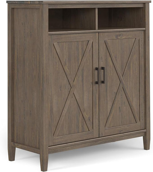 SIMPLIHOME Ela Solid Wood 39 inch Wide Transitional Medium Storage Cabinet in Smoky Brown for The Living Room, Entryway and Family Room