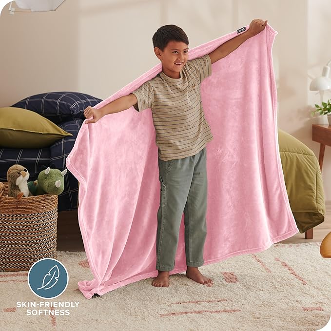 Bare Home Fleece Blanket - Kid Size - Ultra-Soft Lightweight for Bed, Sofa, and Couch - Luxury Microplush - Cozy Warm Blanket (Kid, Light Pink)
