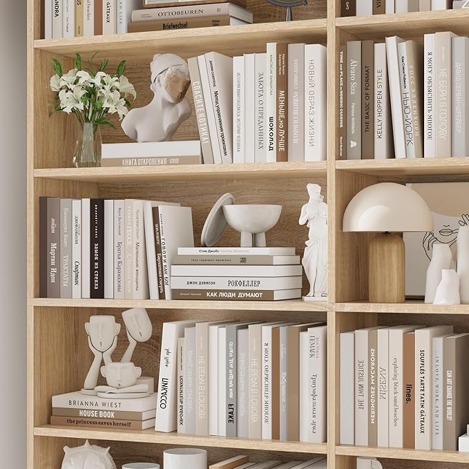 83.6" Tall Bookshelf and Bookcase, 7-Tier Extra Large Bookshelf with Double Storage, 14 Open Display Shelves for Home Office, Study and Living Room, Light Oak