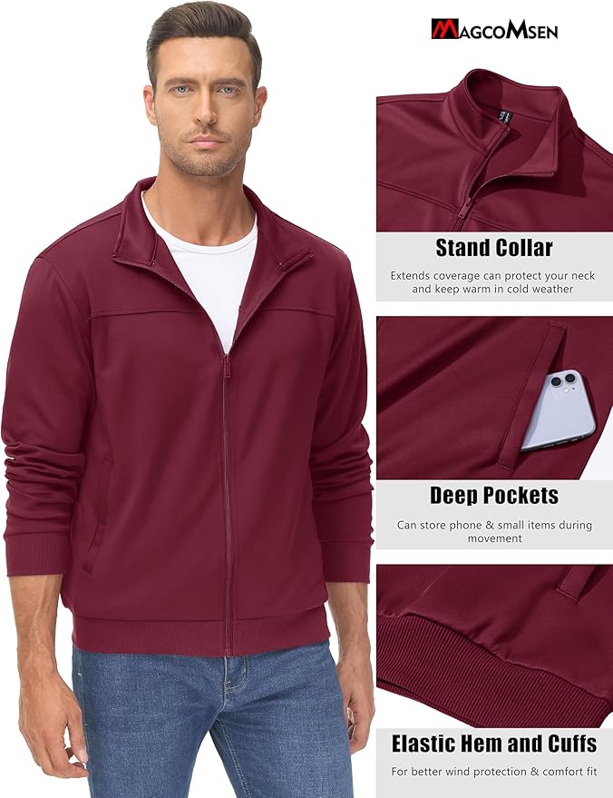 MAGCOMSEN Men's Track Jackets Lightweight Full-Zip Casual Coat Workout Running Athletic Active Jacket With Pockets