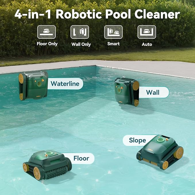 (2025 Upgrade) CliBot Robotic Pool Cleaner with 210 Mins Runtime, Smart Navigation, Triple Brushless Motors, Automatic Pool Vacuum Robot with Wall & Waterline Cleaning Function for Inground Pools
