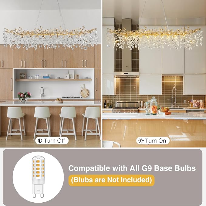 YUYI Modern Crystal Chandelier, 71" Gold Tree Branch Chandelier, 20-Lights Rectangular Raindrop Chandeliers for Dining Room Kitchen Island Living Room Foyer, Luxury K9 Crystals Pendant Light Fixtures