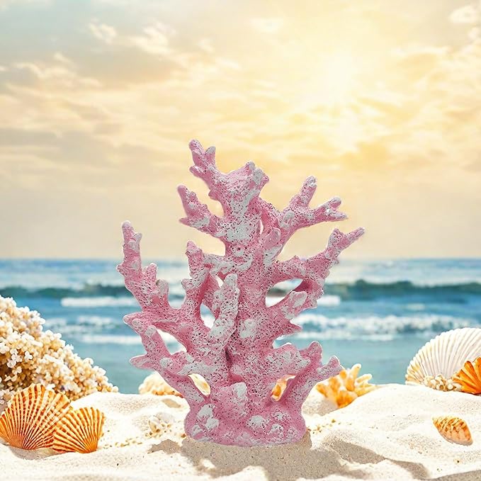 Beach Coastal Decor Coral Reef Home Decor Coral Statue Sculpture Home,Desk,Bathroom,Desktop Shelf Statue,Marine Themed Gifts (Pink Coral)