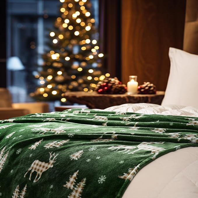 PHF Printed Fleece Throw Blanket, No Shed No Pilling Ultra Soft Plush Cozy Xmas Prints Theme Home Décor Flannel Blanket for Bed, Sofa, Couch and Gift, 50" x 60", Northern Winter