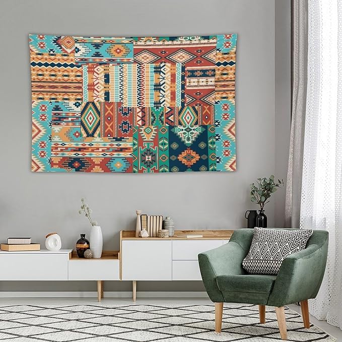 Kurtect Aztec Tapestry,Southwestern Tribal Native American Vintage Abstract Pattern Tapestries for Party Beach Picnic Blankets Tablecloths Living Room Wall Deocr, 60x90 in