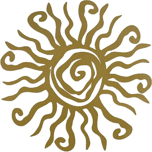 Riverside Designs Wacky Sun Metal Wall Art Indoor/Outdoor Decor - 24" Gold Rust Proof Wall Sculpture - Made in USA - Ideal for Bedroom, Garden, Home, Patio and Farmhouse