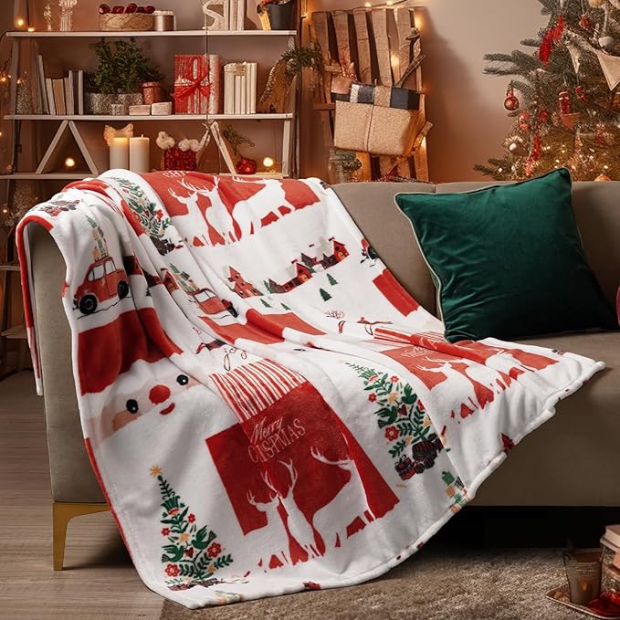 PHF Printed Fleece Throw Blanket, No Shed No Pilling Ultra Soft Plush Cozy Xmas Prints Theme Home Décor Flannel Blanket for Bed, Sofa, Couch and Gift, 50" x 60", Christmas Island