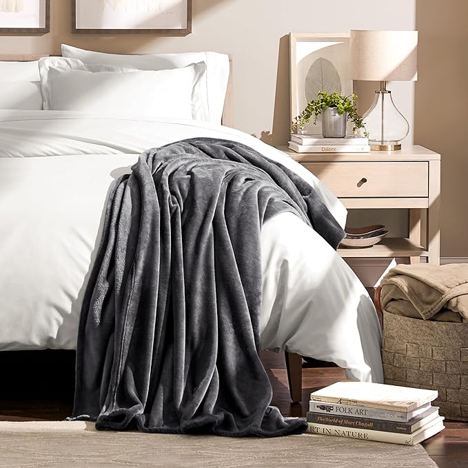 Bare Home Fleece Blanket - Full/Queen - Ultra-Soft Lightweight for Bed, Sofa, and Couch - Luxury Microplush - Cozy Warm Blanket (Full/Queen, Gray)