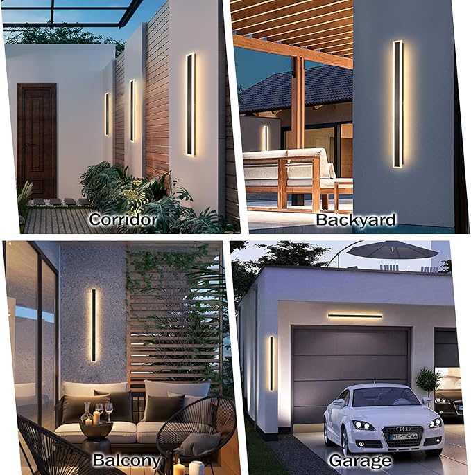 2 Pack 39 Inch Black Outdoor Wall Light 3000K-6000K Dimmable Modern Exterior Wall Sconce Long LED Linear Exterior Lights for Patio Garage Garden