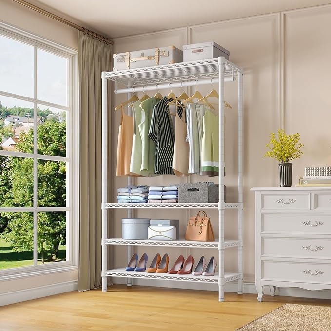 VIPEK V1 Wire Garment Rack 4 Tiers Heavy Duty Clothes Rack for Hanging Clothes Freestanding Closet Clothing Rack with 4 Adjustable Shelves, 35.4" LX 15.7" WX 70.9" H, Max Load 500LBS, White