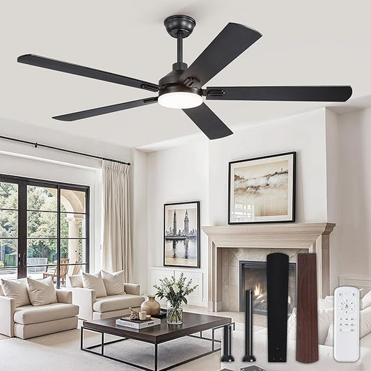 ZMISHIBO 60" Ceiling Fans with Lights, Black Modern Ceiling Fan with Remote, Farmhouse Indoor Ceiling Fan with Dual Finish Blades, Quiet & Strong Motor, Bright LED Light.
