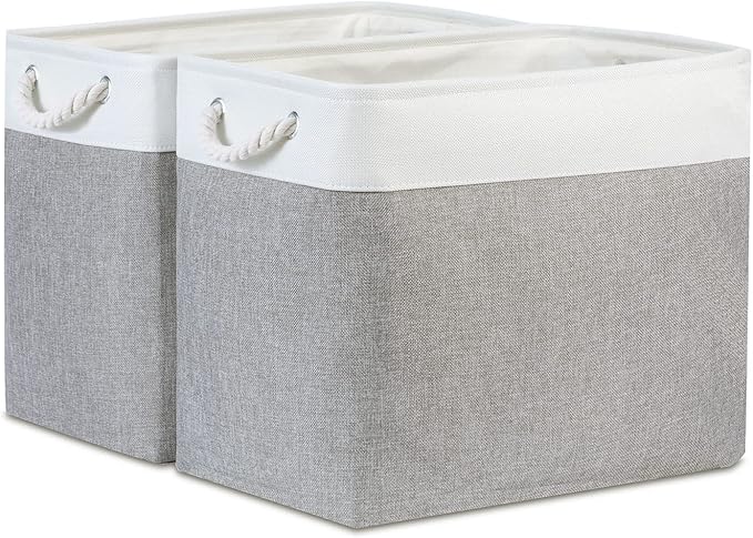 Bidtakay Large Storage Bins for Clothes Fabric Deep Baskets for Organizing Set of 2 Gray Fabric Pantry Storage Bins for Hallway Living Room Blankets 17x12x15 in Extra Large Shelf Tote Baskets