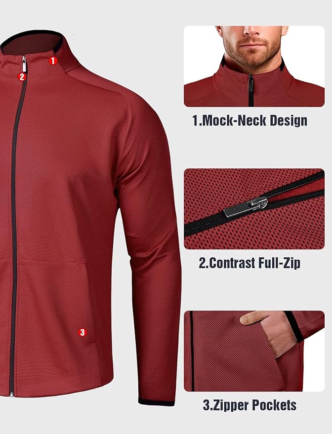 Zengjo Men's Track Jackets Full Zip Running Athletic Workout Lightweight Windproof Jacket with Zipper Pockets Quick Dry