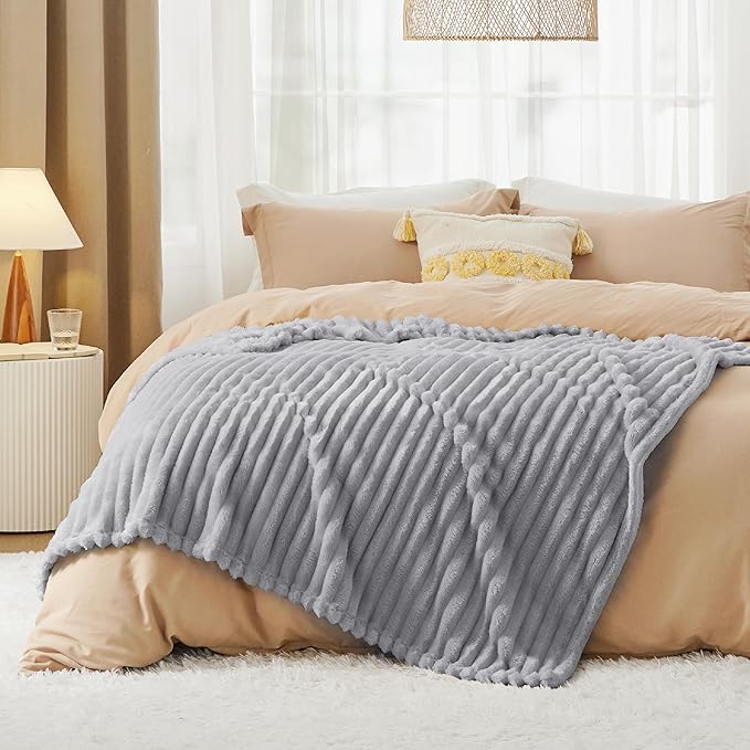 Bedsure GentleSoft Gray Throw Blanket for Couch - Cozy Soft Blankets for Women, Cute Small Fleece Throws for Girls, Light Gray, 50x60 Inches