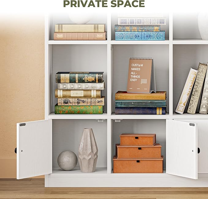 IRONCK Bookshelfs and Bookcase, 6 Tiers Large Bookshelf with 4 Doors, Floor Standing Tall Display Storage Shelves for Home Office, Living Room, Bedroom, White