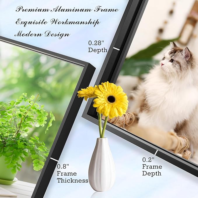 28x28 Inch Black Bathroom Mirror for Wall, Aluminum Frame Rectangle Rectangular Vanity Mirror, Modern Large for Bedroom, Living Room, Horizontal or Vertical