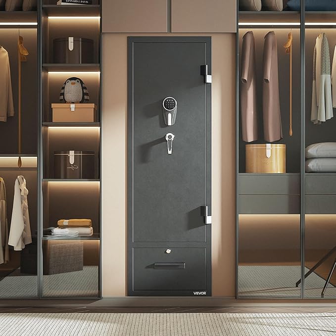 VEVOR 4 Gun Safe, Long Gun Cabinet for Rifles and Pistols, Quick Access Fireproof Rifle Safe with 2 Ammo Slots, 2 Pistol Pockets & 2 Adjustable Racks, Large Digital Cabinet with Key and Password Lock