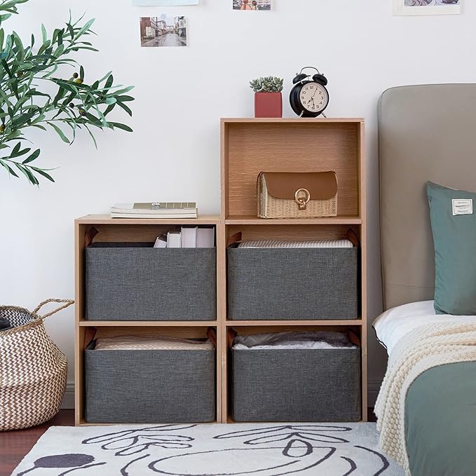 GRANNY SAYS Closet Storage Baskets, Collapsible Fabric Storage Bins with Metal Frame, Clothes Organizer Bins, Large Baskets for Shelves, Dark Gray, 4-Pack