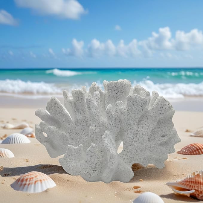 Coral Reef Decor Home Statue,Coastal Beach Nautical Decor,Aquarium、Desk、Bathroom、Room、Shelf Statue,Ocean Themed Gifts (D-White)