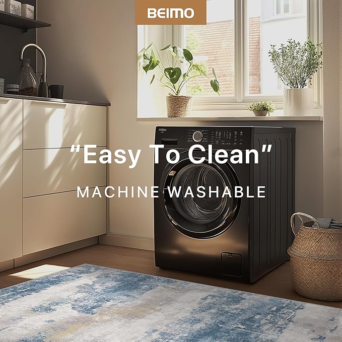 Runner Rug for Hallway Kitchen 2x7 Machine Washable Runners Rug for Entryway, Blue Cream Soft Modern Abstract Throw Rugs, Floor Carpet with Non Slip Rubber Backing