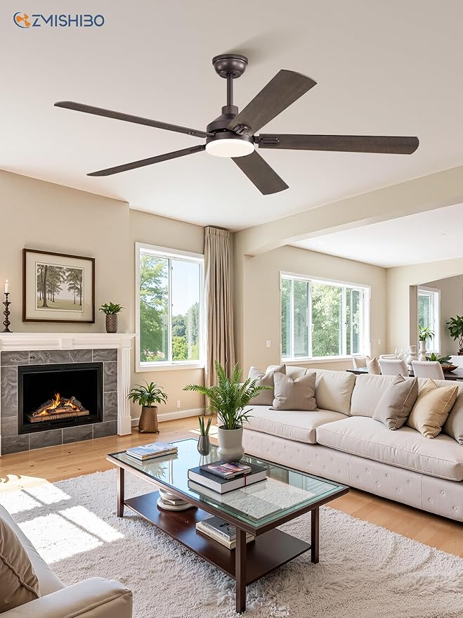 ZMISHIBO 60" Ceiling Fans with Lights, Oil Bronze Farmhouse Ceiling Fan with Remote, Rustic Indoor Ceiling Fan with Dual Finish Blades, Quiet & Strong Motor, Bright LED Light.