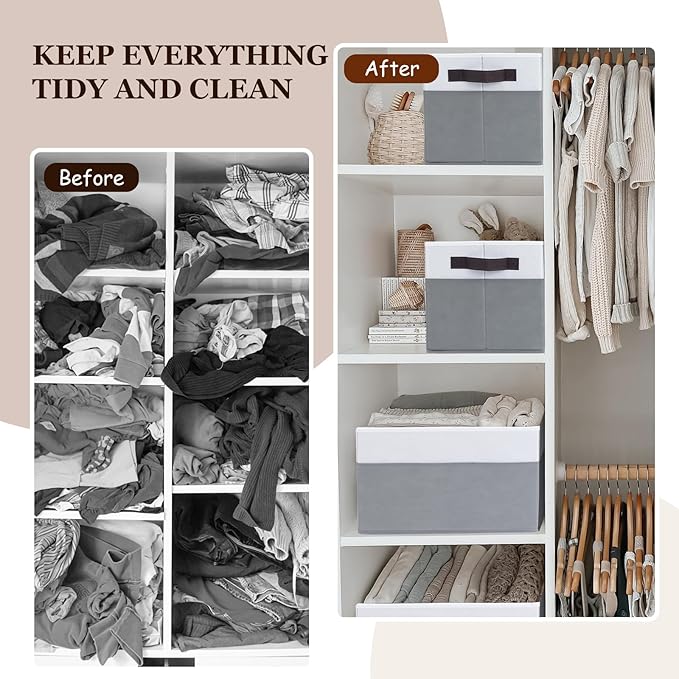 Criusia Large Storage Baskets 8 Pack Versatile Fabric Storage Bins for Closet Cabinet Wardrobe Nursery Pantry | Nursery Organizer Bins for Baby Diaper Toys Clothes | Housewarming Mother's Day Gift